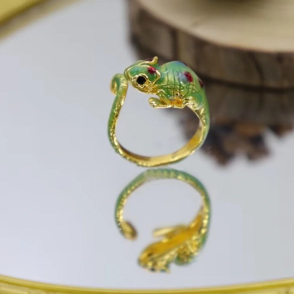Green Chameleon Adjustable Ring. Lizard Adjustable ring. Gecko Adjustable ring - Picture 7 of 7